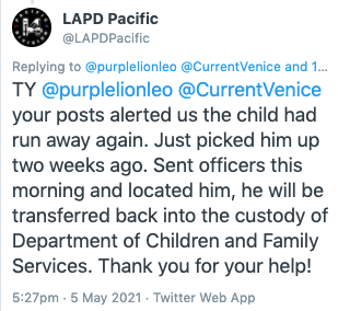 LAPD Pacific Division Tweet